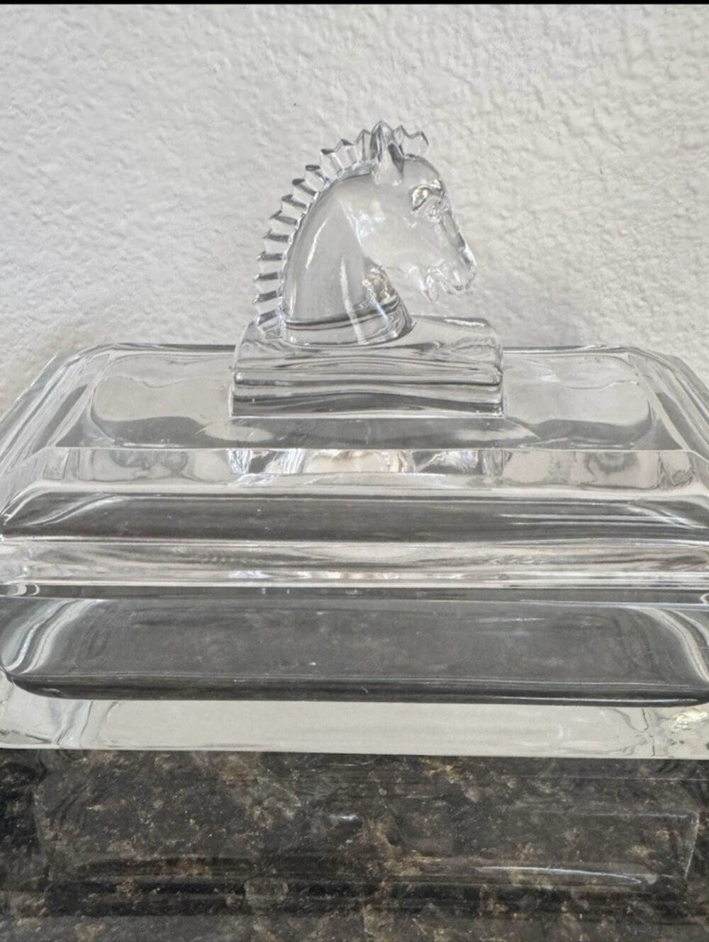Vintage Heisey Pilgrim Glass Horse Head Cigarette Card Box